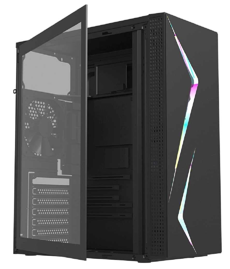GABINETE GAMER SHURE ATX 132 RGB 1 COOLER PANEL FRONTAL CON BARRA RGB / SIN FUENTE
